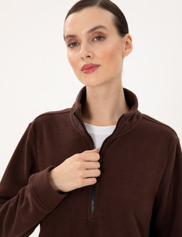 Kahverengi Comfort Fit Fermuarl_ Polar Sweatshirt