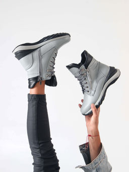 Ботинки 261.uno2bl. серый черный/Байка