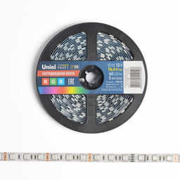 ULS-M25-5050-60LED/m-10mm-IP20-DC12V-14,4W/m-5M-RGB PROFI Гибкая светодиодная лента на самоклеящейся основе. Катушка 5м. в герметичной упаковке. RGB. ТМ Uniel.