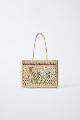 SHOPPER RAFIA FLORES / Blanco Crudo