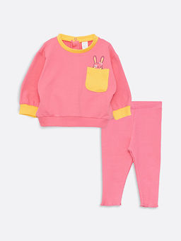 Bisiklet Yaka Uzun Kollu Bask?l? K?z Bebek Sweatshirt ve Pantolon 2li Tak?m