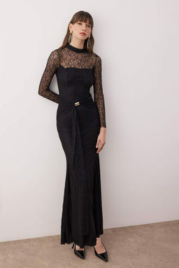 Vucuda Oturan Siyah Dantel Maxi S?k Abiye Gece Mezuniyet Elbisesi TPRAW26EL00086