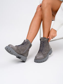 Ботинки 319.taskanagr.Серый замок замша+игуана/байка