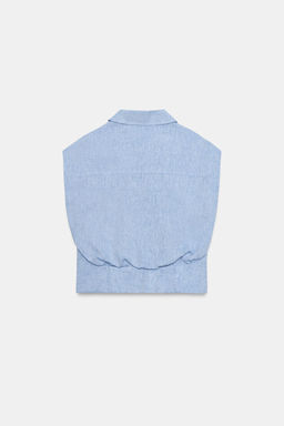CAMISA MANGA SISA CON LINO / Azul
