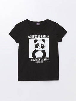 Bisiklet Yaka Bask?l? K?sa Kollu K?z ?ocuk Ti??rt