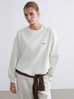 Bask?l? Oversize Kad?n Kal?n Sweatshirt