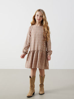 Bisiklet Yaka ?i?ekli K?z ?ocuk Elbise