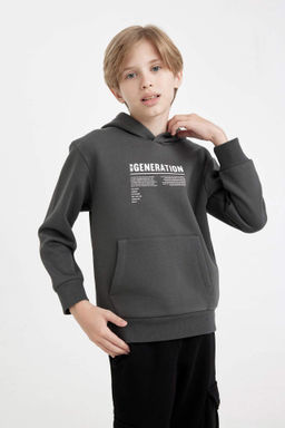 Erkek Cocuk Cepli Yaz? Bask?l? Kapusonlu Kal?n Okul Sweatshirt - Defacto фото 2