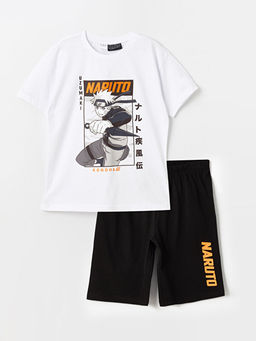 Bisiklet Yaka Naruto Bask?l? Erkek ?ocuk ?ortlu Pijama Tak?m?