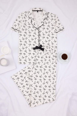 Beyaz %100 Pamuklu Kurdele Desenli Biyeli Orme Pijama Tak?m? THMSS26PT00026 - Trendyolmilla фото 5