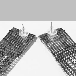 Серьги висячие со стразами Грация сердца в квадрате, цвет бело-синий в золоте, 9,5см - Queen fair фото 3