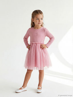 Bisiklet Yaka Fiyonklu K?z ?ocuk Prenses Elbisesi