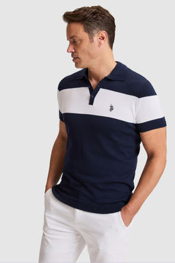 Erkek Lacivert Slim Fit Polo Yaka Triko Ti__rt