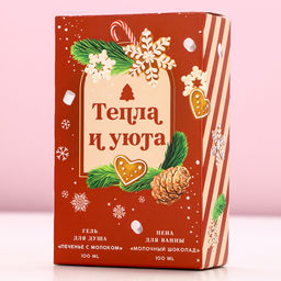Подарочный набор новогодний женский «Тепла и Уюта»: гель для душа и пена для ванны, 2×100 мл, Чистое счастье