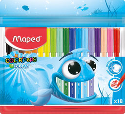 Фломастеры MAPED COLORPEPS OCEAN с заблокированным пишущим узлом - супер смываемые ,в пак...