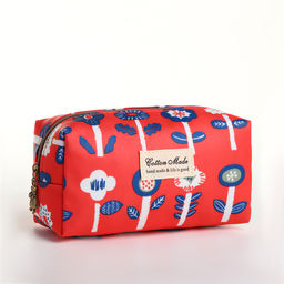 Косметичка на молнии, с подкладом, маленькая, с принтом Лесные растения, красная