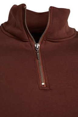 Kahverengi Regular/Normal Kesim Dik Yaka Fermuarl? Pamuklu Basic Ici Polar Sweatshirt TMNAW24SW00041