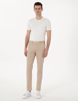 Bej Slim Fit Beli Lastikli Kanvas Pantolon