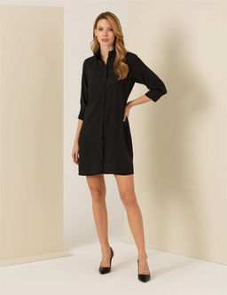Siyah Slim Fit Dokuma Elbise