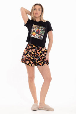 Пижама футболка и шорты М325441Пчо черный/оранжевый