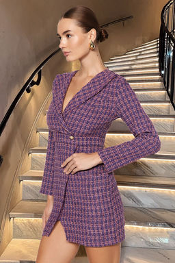 Trendyolmilla Bej Ekose / Kareli Dokuma Elbise TWOAW24EL00339 фото 20