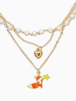 Бусы детские "Выбражулька" 3 нити, лиса, сердце, жемчуг, белые в золоте