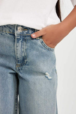 Широкие джинсовые брюки с рваными карманами для девочек и широкими штанинами - Defacto фото 5