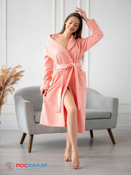 Женский махровый халат с шалькой светло-коралловый МЗ-02 (6)