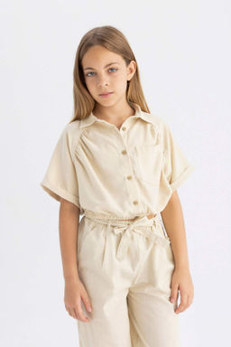 K?z Cocuk Crop Pamuklu K?sa Kollu Gomlek - Defacto фото 2