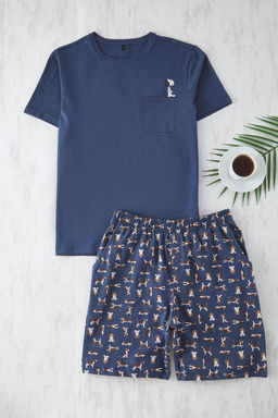 TRENDYOL MAN Indigo Regular Fit Kopek Desenli Orme Sortlu Pijama Tak?m? THMSS21PT0324 - Trendyolmilla фото 14