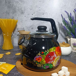 Чайник для плиты 3,0л 4с209я Жостово черн - Стальэмаль фото 3