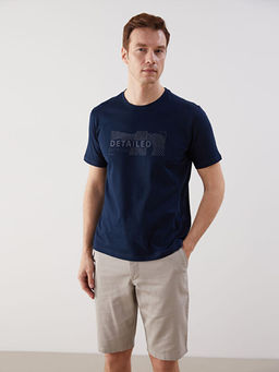 B?y?k Beden Bisiklet Yaka Bask?l? Erkek Ti??rt