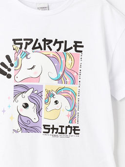 Bisiklet Yaka Bask?l? K?sa Kollu K?z ?ocuk Ti??rt - Waikiki фото 3