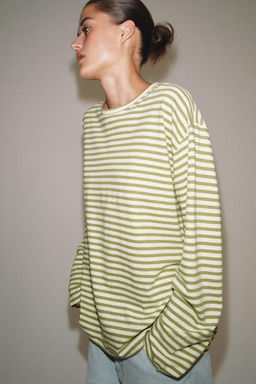 CAMISETA RAYAS ALGOD?N Y LINO / Beige / Tostado