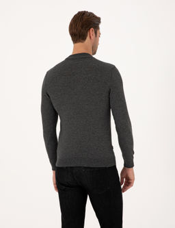 Antrasit Melanj Slim Fit _eyrek Yaka Basic Triko Kazak