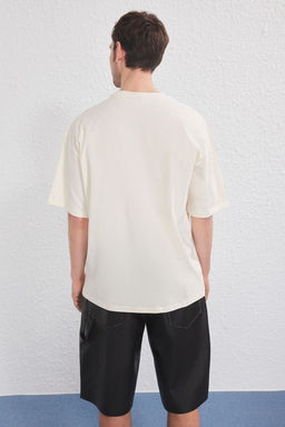TRENDYOL MAN Lacivert-Bej Oversize/Genis Kesim 2li Paket Yaz? Bask?l?-Duz %100 Pamuk T-Shirt TMNSS25TS00215 - Trendyolmilla фото 3