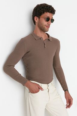 Trendyolmilla Man Haki Fitted Dar Kal?p Pamuklu Polo Yaka Dugmeli Fitilli Orgu Kazak TMNAW21KZ0567 фото 2