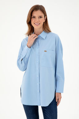 Женская голубая рубашка с длинным рукавом Неожиданная скидка в корзине - U.s. polo assn фото 3