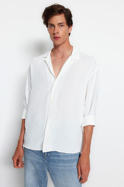 TRENDYOL MAN Beyaz Oversize Fit Apas Yaka Yazl?k Keten Gorunumlu Gomlek TMNSS23GO00053 - Trendyolmilla фото 16