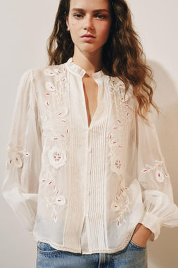 CAMISA ORGANZA BORDADOS ZW COLLECTION / Crudo - Zara фото 2