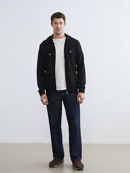 Standart Kal?p Kap??onlu Erkek Fermuarl? Sweatshirt