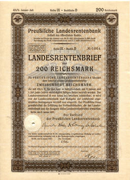 Облигация 4,5% 200 рейхсмарок 1937 года Германия