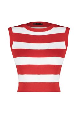 K?rm?z? Crop Cizgili Ince Bluz TWOSS22BZ1173