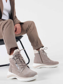 Ботинки 261.uno2w. каменный замша/Байка