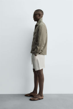 SOBRECAMISA 100% LINO CREMALLERA / Beige claro - Zara фото 4