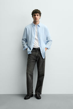 CAMISA REGULAR FIT 100% LINO / Celeste