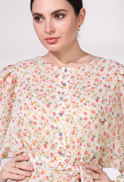 Платье Viola Style 0965 молочно-красные цветы