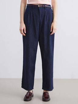 Beli Kemerli Wideleg Kad?n Jean Pantolon