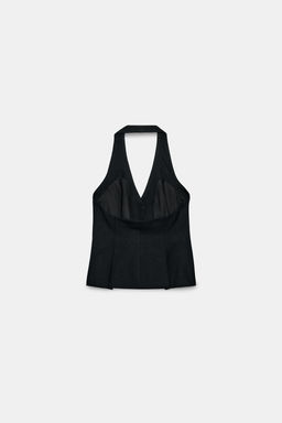 TOP CHALECO HALTER BOT?N FORRADO / Negro