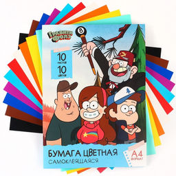 Бумага цветная самоклеящаяся Гравити Фолз, А4, 10 листов, 10 цветов, Гравити Фолз